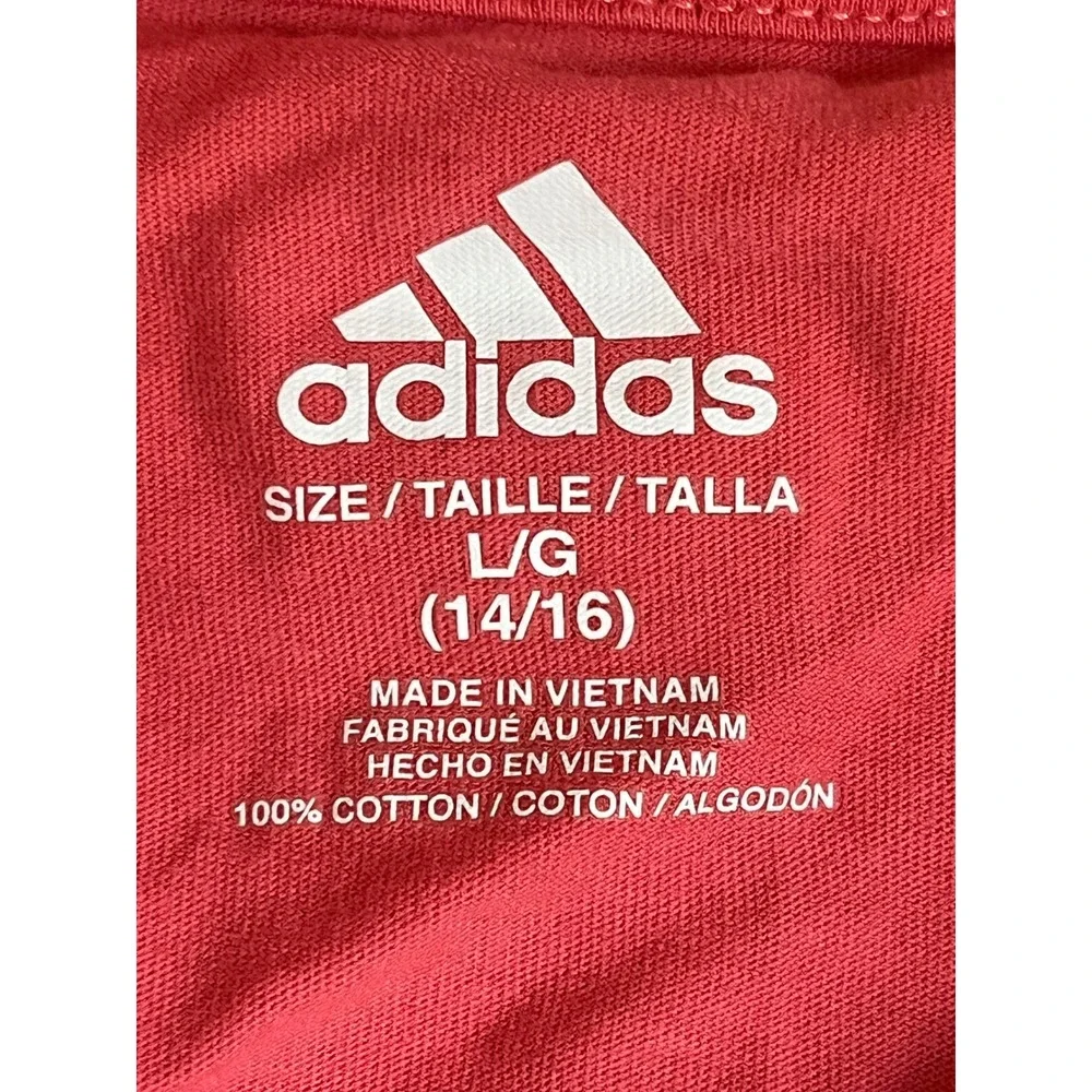 Adidas Long Sleeve Graphic Tee Boys Large 14/16 Red Cotton Shirt